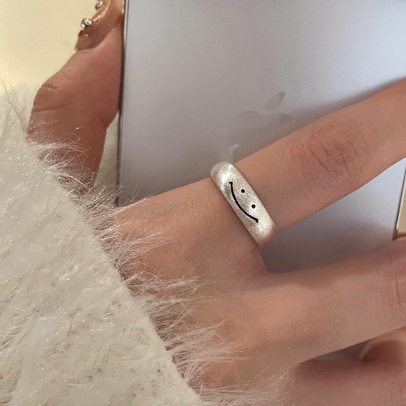 Charming Smiley Face Adjustable Copper Ring For Women Elegant Geometric Style Perfect For Casual And Formal Occasions