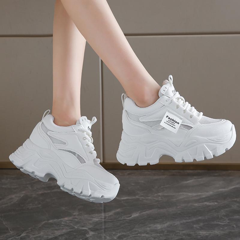 Fashion Whiet Breathable Chunky Sneakers Woman 2025 Spring Thick Platform Casual Sneakers Women Non Slip Lace Up Sports Shoes Female