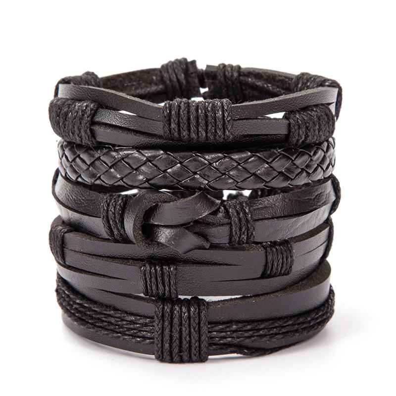 1 Mode-Armband Wikinger-Armband Für Männer Handgelenk-Armbänder Geflochtenes Totenkopf-Hand-Schmuckstück Verstellbares Leder-Set-Armband Für Leder