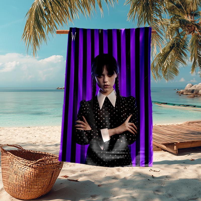 Ultra-Soft Beach Towel with Wednesday Theme,Ideal for Pool - Camping, Diving - Perfect Travel Essential, Vibrant Beach Towel.