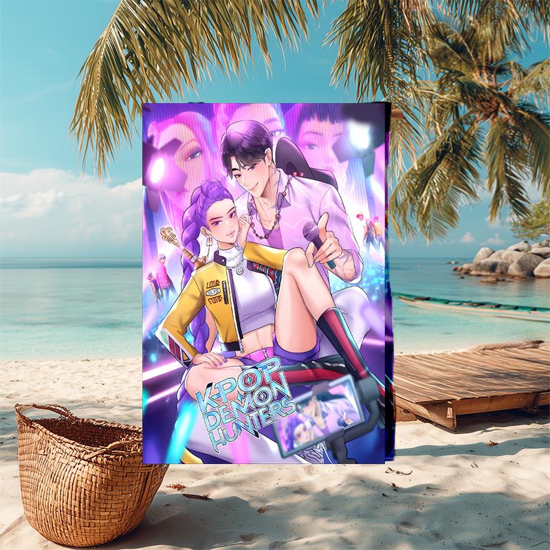 1pc KPop Demon Hunters20 Beach Towel, Comfortable and Thick, and Swimming/Bath/Picnic/Camping Towel, Suitable for Seaside Beaches