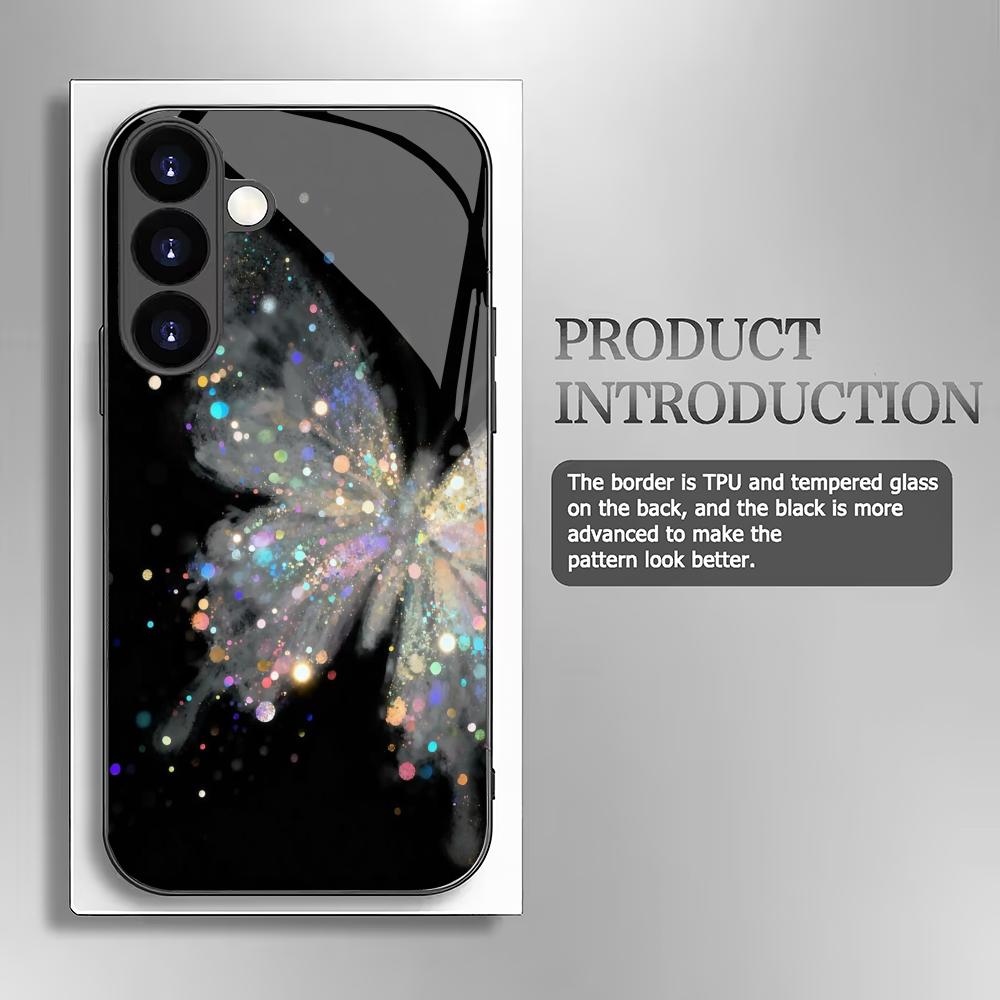 Butterfly Pattern Tempered Glass Phone Case Suitable for Samsung GalaxyS26 S25 S24 S23 S22 S20FE/Ultra/Plus Anti Drop Back Cover