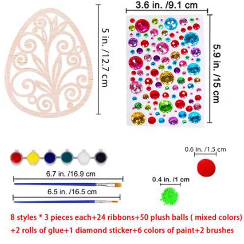 ערכת יצירה לחג הפסחא מביצי עץ, קישוטים תלויים תלת-ממדיים לצביעה, חרוזים, מדבקות. מושלם ליצירה משפחתית וליצירה בחגים.