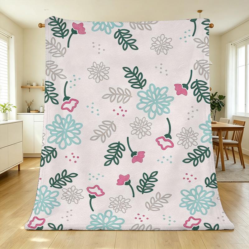 Lightweight Floral Flannel Blanket: Soft, Skin-Friendly Warm Throw for Home, Car (Christmas, Halloween Use)