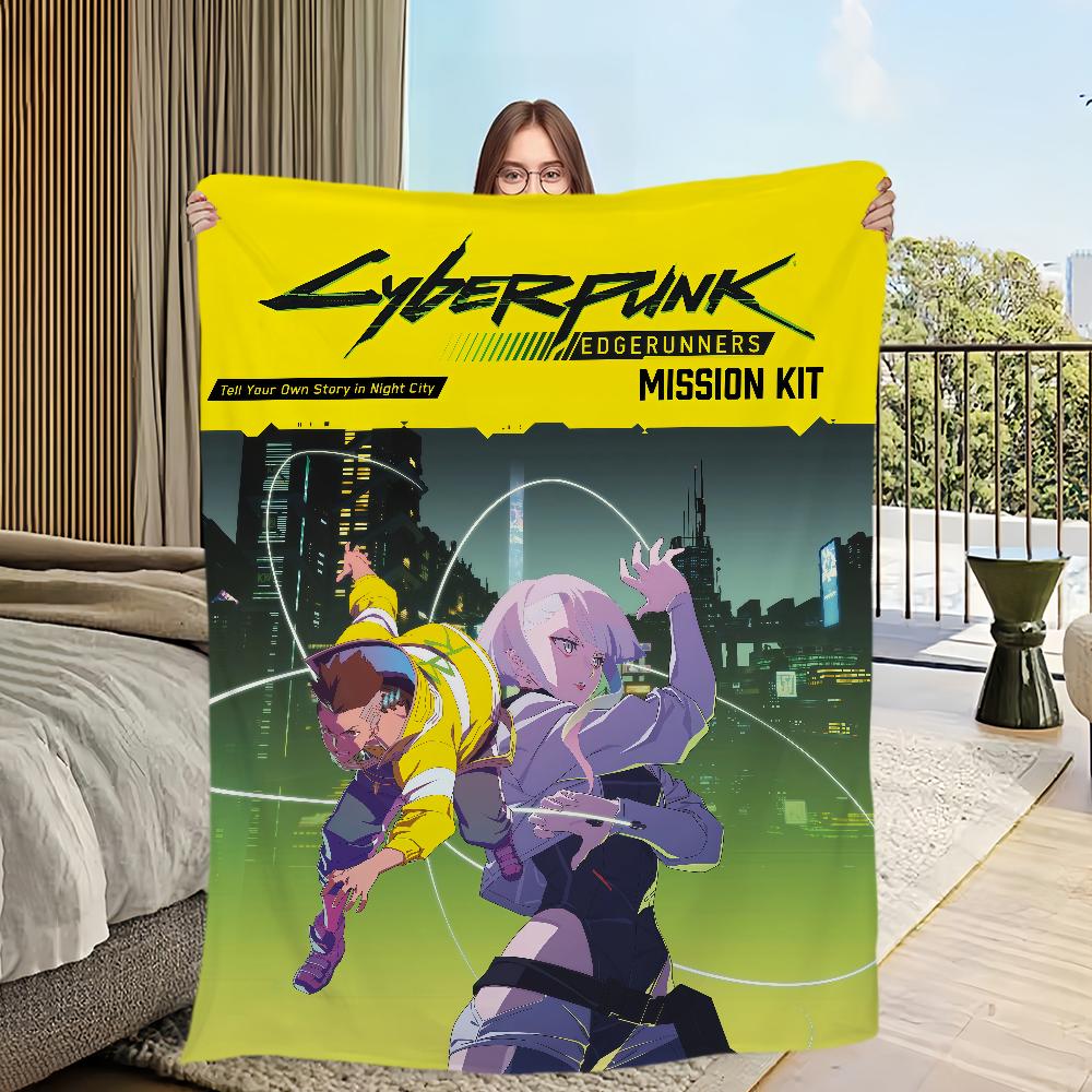 cartoon Flannel warm comfort C-Cyberpunk soft plush blanket for sofa living E-Edgerunners room office anime bedroom travel gift