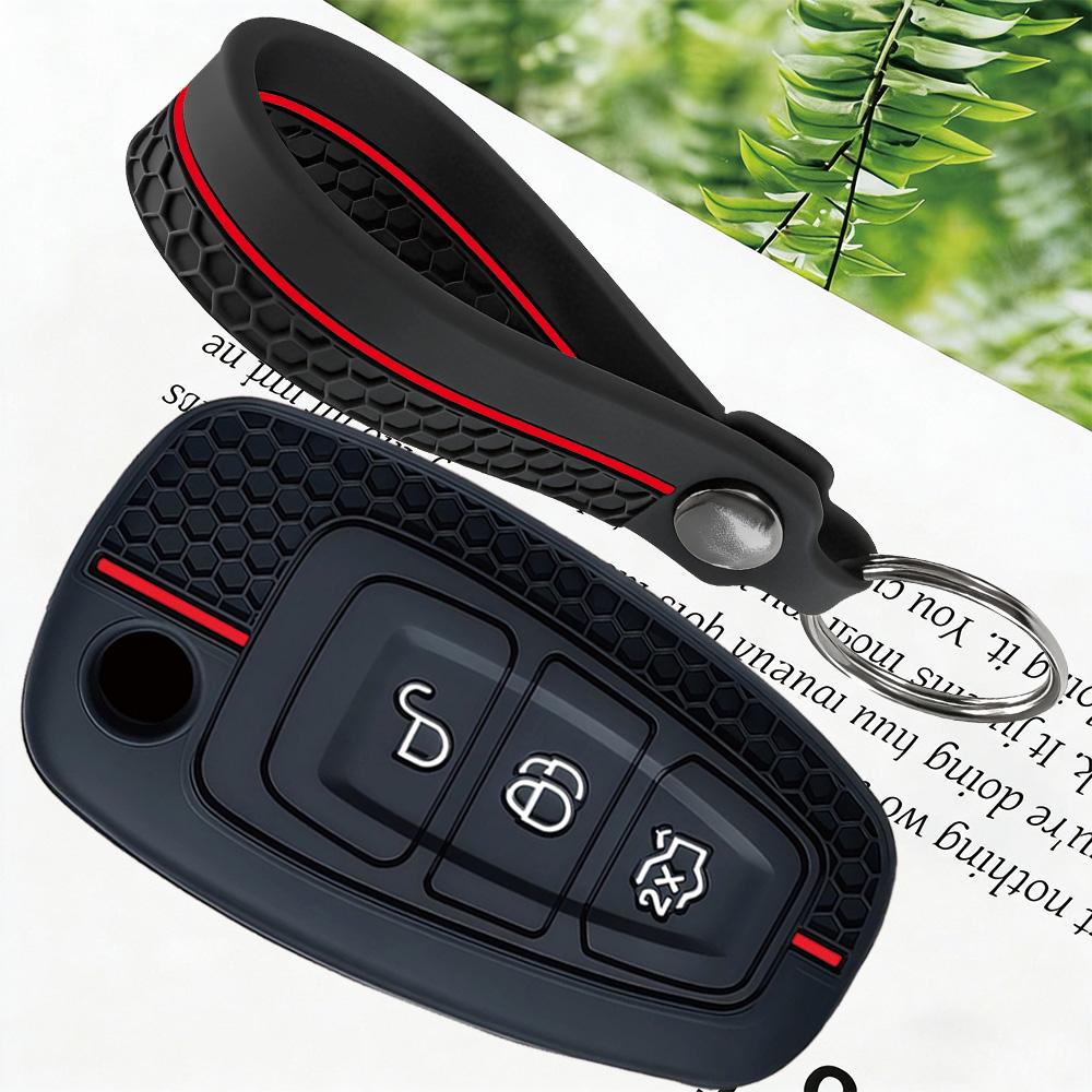 Premium Silicone Car Key Case Cover With Keychain-For Ford Ranger C-Max S-Max Focus MK3 Galaxy Mondeo Transit Tourneo