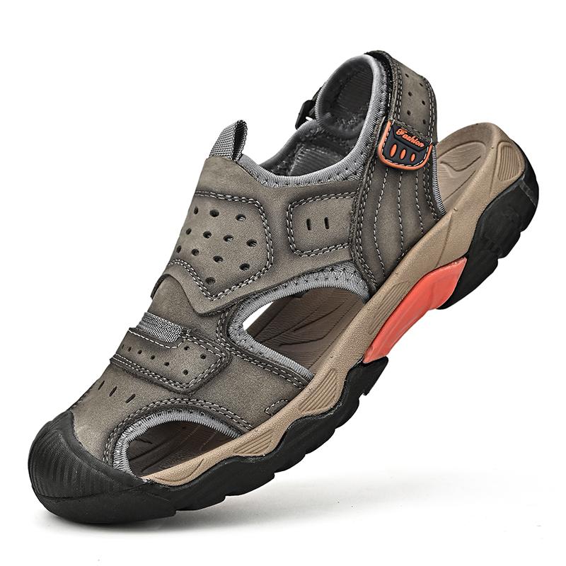 New Summer Genuine Leather Men Sandals Fashion Design Breathable Casual Shoes Men Soft Bottom Outdoor Beach Sandals Big Size 46