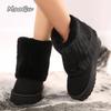 Warm Faux Fur Boots Tube Snow Boots Women 2025 Winter Round Toe Soft Thick Bottom Medium Heel Ankle Botas Winter Cotton Shoes
