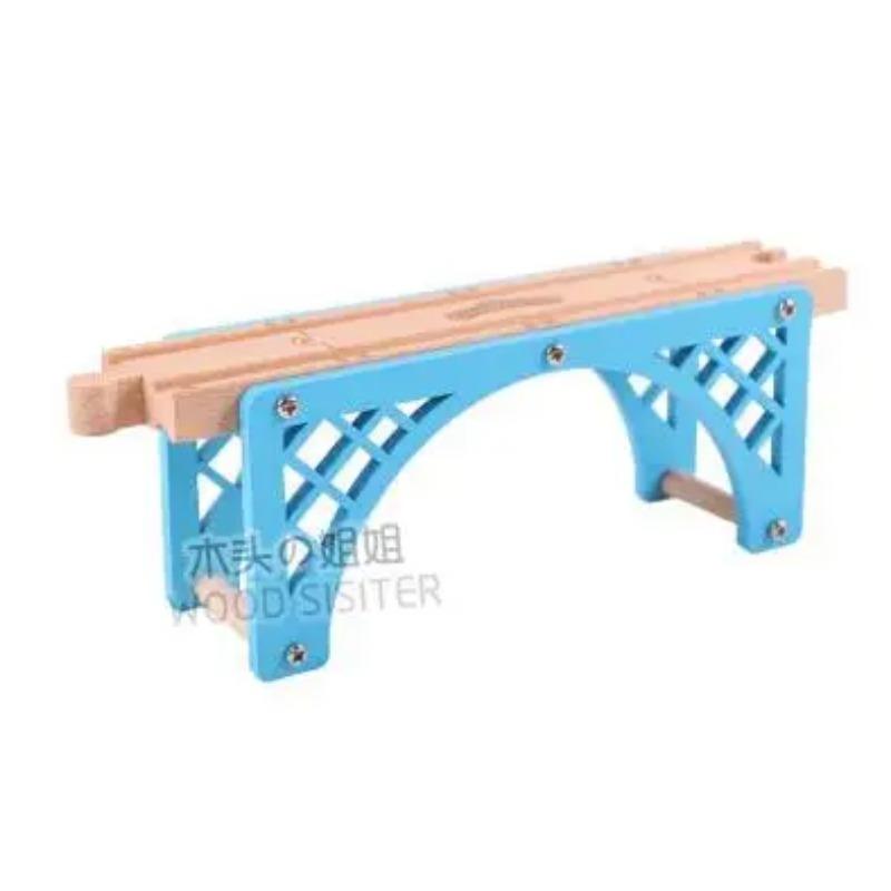 Children's Toy Gift Wooden Colored Pier Double Bridge Track Accessories Compatible with Electric Trains and Wooden Track S P095