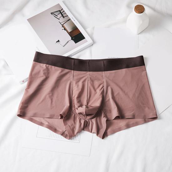 Men Boxer Underwear Mid-rise High Elasticity Tight Cut Shorts Briefs Solid Color Ice Silk Seamless Panties