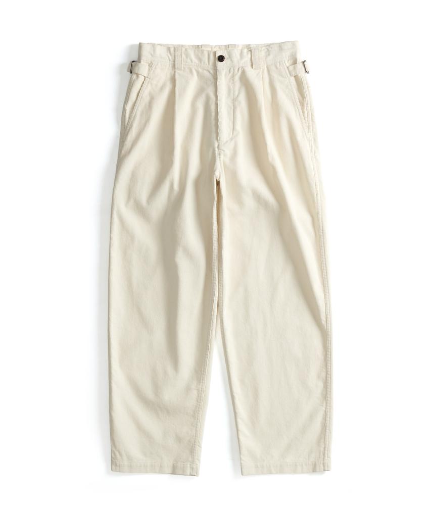 Guernsey Woollens Corduroy Single-Pleat Wide Pants - Ecru