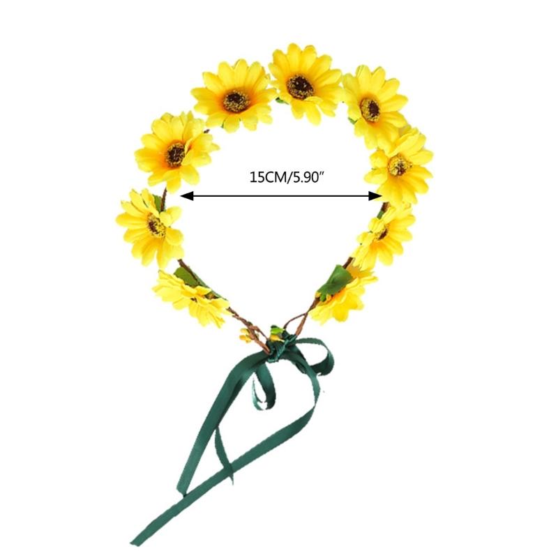 Realistic Sunflower Garland Headband Bohemian Crown Headpiece Tiaras Flower Hairband Women Wedding Party Accessories