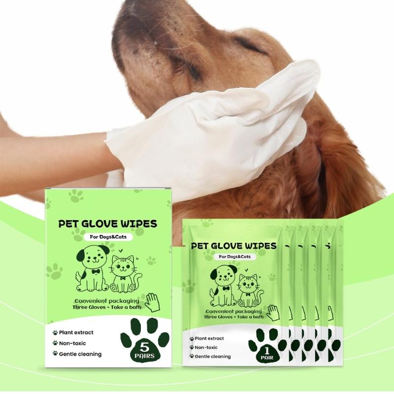 5 Pair Disposable Pet Grooming Gloves Hypoallergenics Design Cleaning Bathing Wipes Mittens For Dog Cats Travel Portable