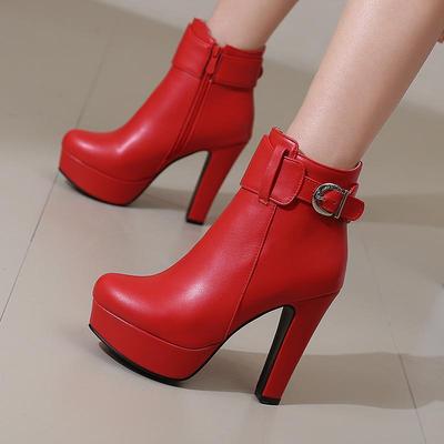 High Heels Women Ankle Boots Side Zip Fall Winter Platform Ladies Boots Large Size Fashion Shoes Black Beige Buckle Short Botas