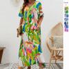 Sommer Neues Elegantes Langes Kleid V-Ausschnitt Druck Hohe Taille Locker Schwingend Kurzarm Kleid Damen