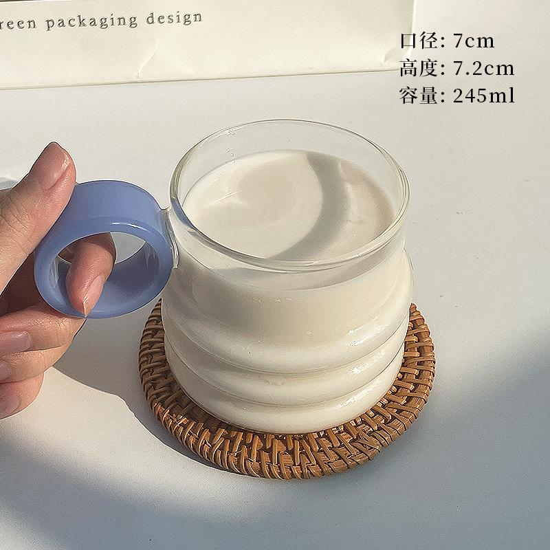 Korean-style Ins Glass Coffee Cup Ring Handle Drink Milk Cup Household Transparent Simple Glass Breakfast Cup 201-300ml