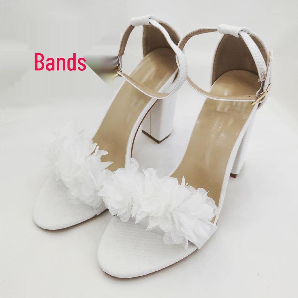 Women's Open Toe High Heel Sandals with Ribbon Pearl Chain - Plus Size Evening Summer Shoes