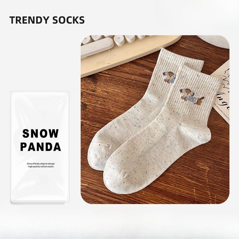 

Children s Cotton Socks for Spring and Autumn, Mesh-ventilated Mid-calf Socks, Cute Puppy-style Sports Socks 1 pair