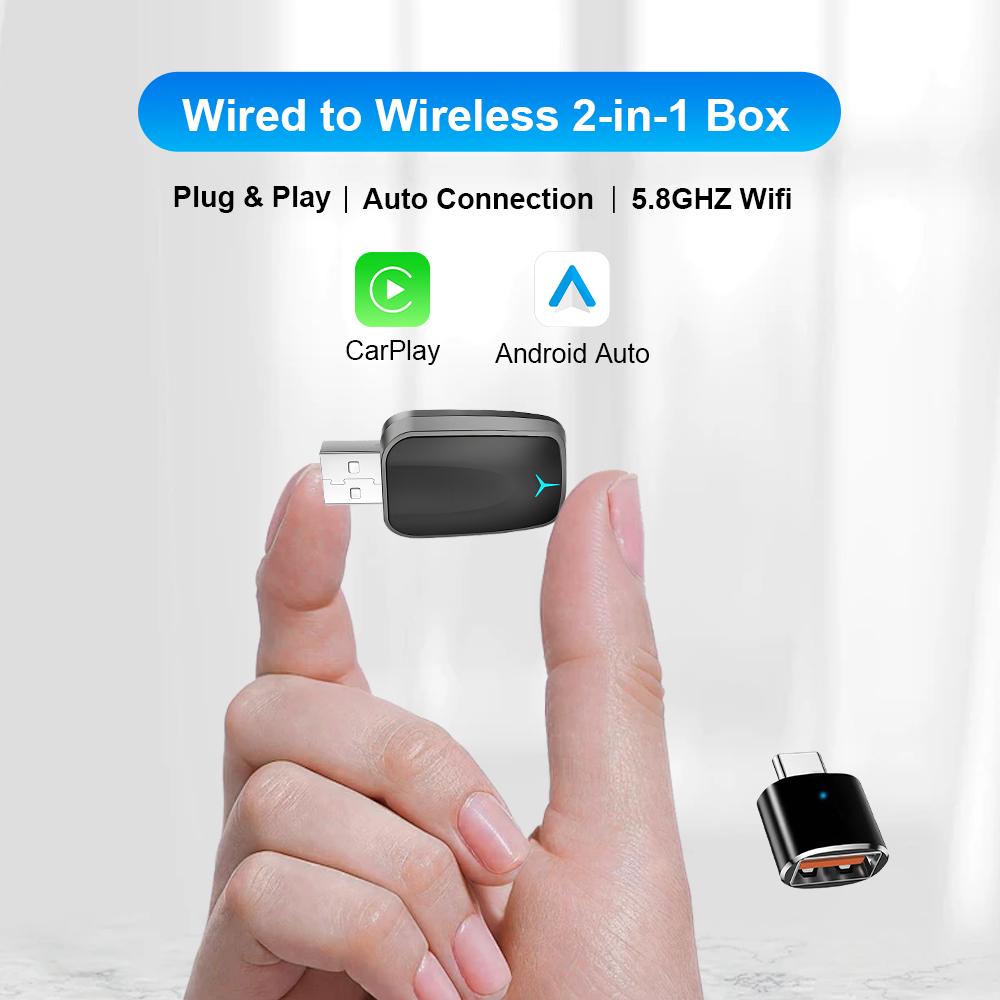 M34 2 in 1 AI Box Wireless Car Adapter for Upgrading Wired CarPlay/Android Auto to Wireless Compatible With Built-in CarPlay/Android Auto Vehicles