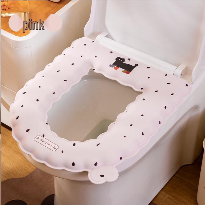 Cute Pink Cat Adhesive Antibacterial Toilet Seat Cover 5-Pack