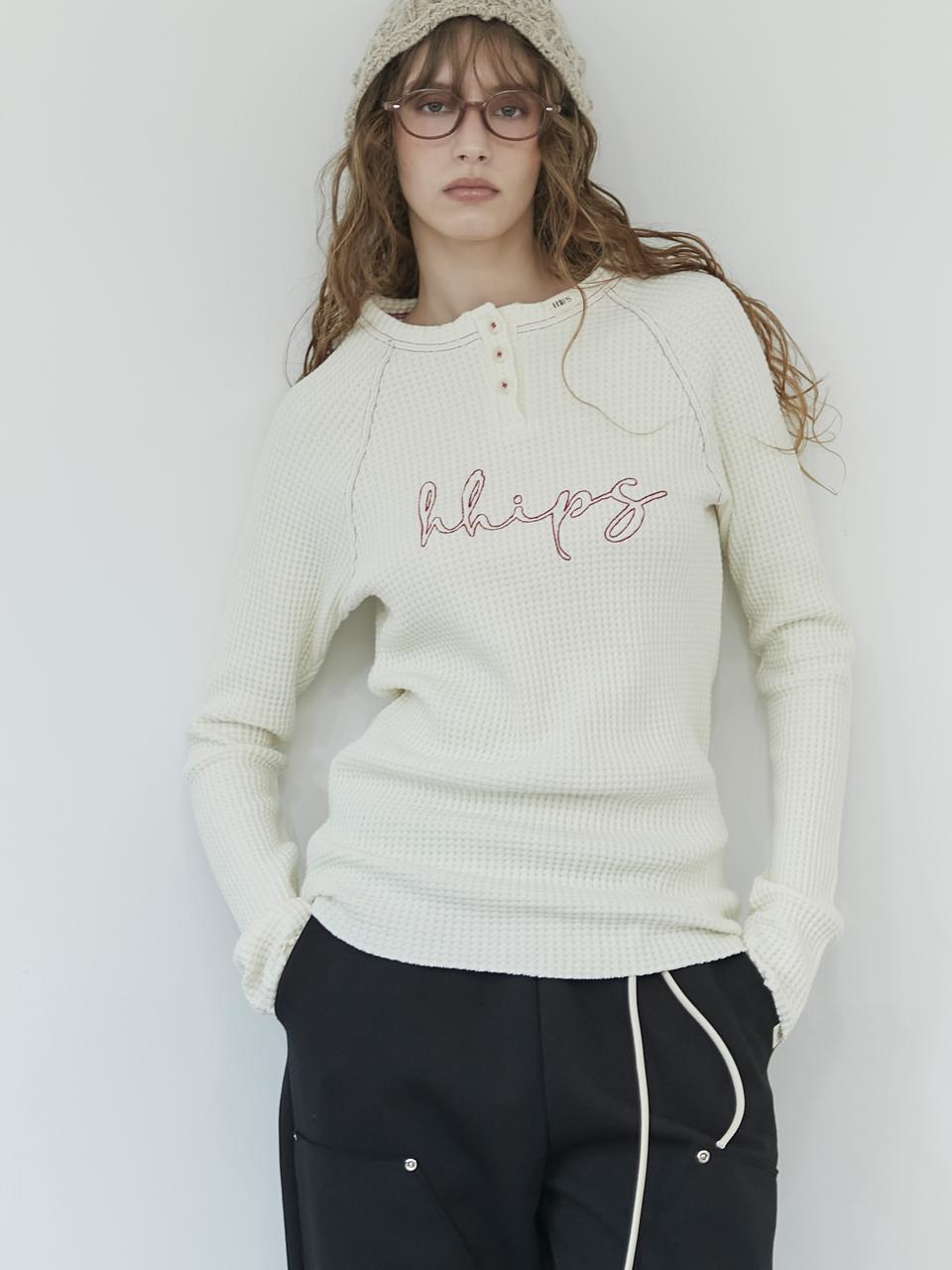 Double Hips Waffle Raglan Long Sleeve Tee (Cream) Cream
