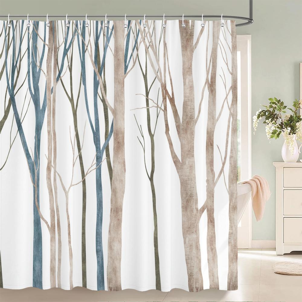 Green Plant Leaves Print Shower Curtains Watercolor Boho Floral Waterproof Morden Bathroom Bathtub Curtain Room Decor With Hooks