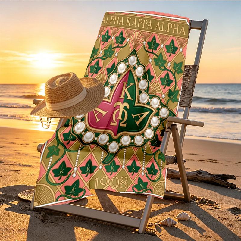 Alpha Kappa Alpha Print Beach Towel Design, Soft, Lightweight. for Home Bathroom, Spa, Pool, Yoga, Surfing, Camping, Gift for Family, Friend