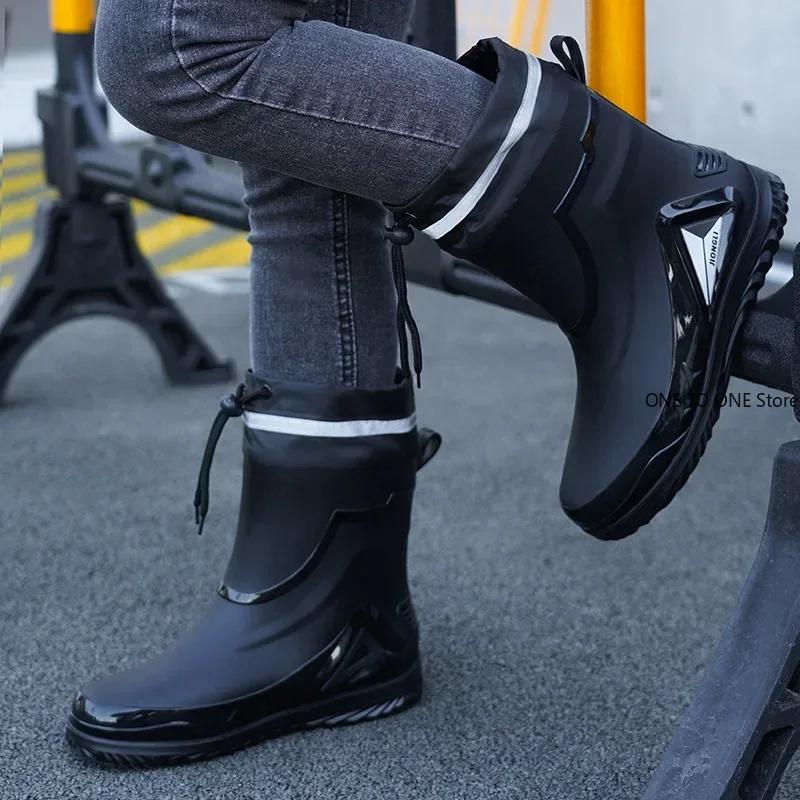 Fashionable Rain Boots for Men, New Style, Short and Mid-length Rain Boots, Non-slip Work Rubber Shoes, Outdoor Fishing Shoes