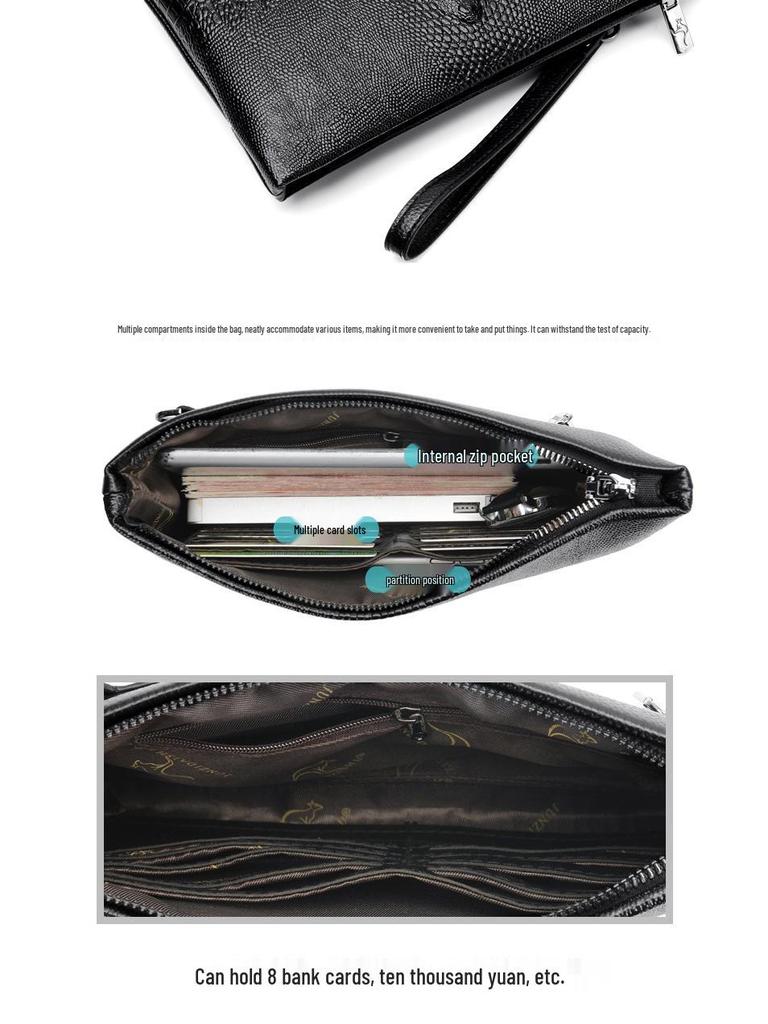 Crocodile Pattern Men's Large Capacity Leather Clutch Wallet