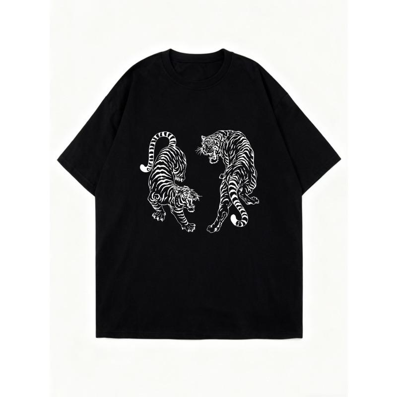 Übergroßes T-Shirt Schwarzer Tiger-Print Grafik-T-Shirt für Freizeitkleidung und Streetstyle