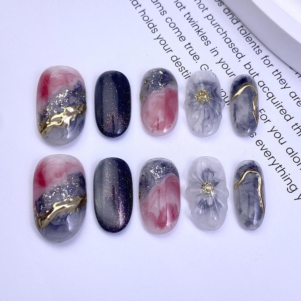 Cross-Border Cat Eye Latte Art Gel Beads Versatile Whitening Oval Handmade Wearable Nails