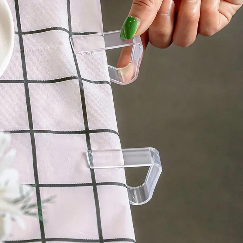4pcs-Tablecloth Fixture, Clear Plastic Tablecloth Clips - Transparent Table Cloth Hold Down Clips For Indoor And Outdoor
