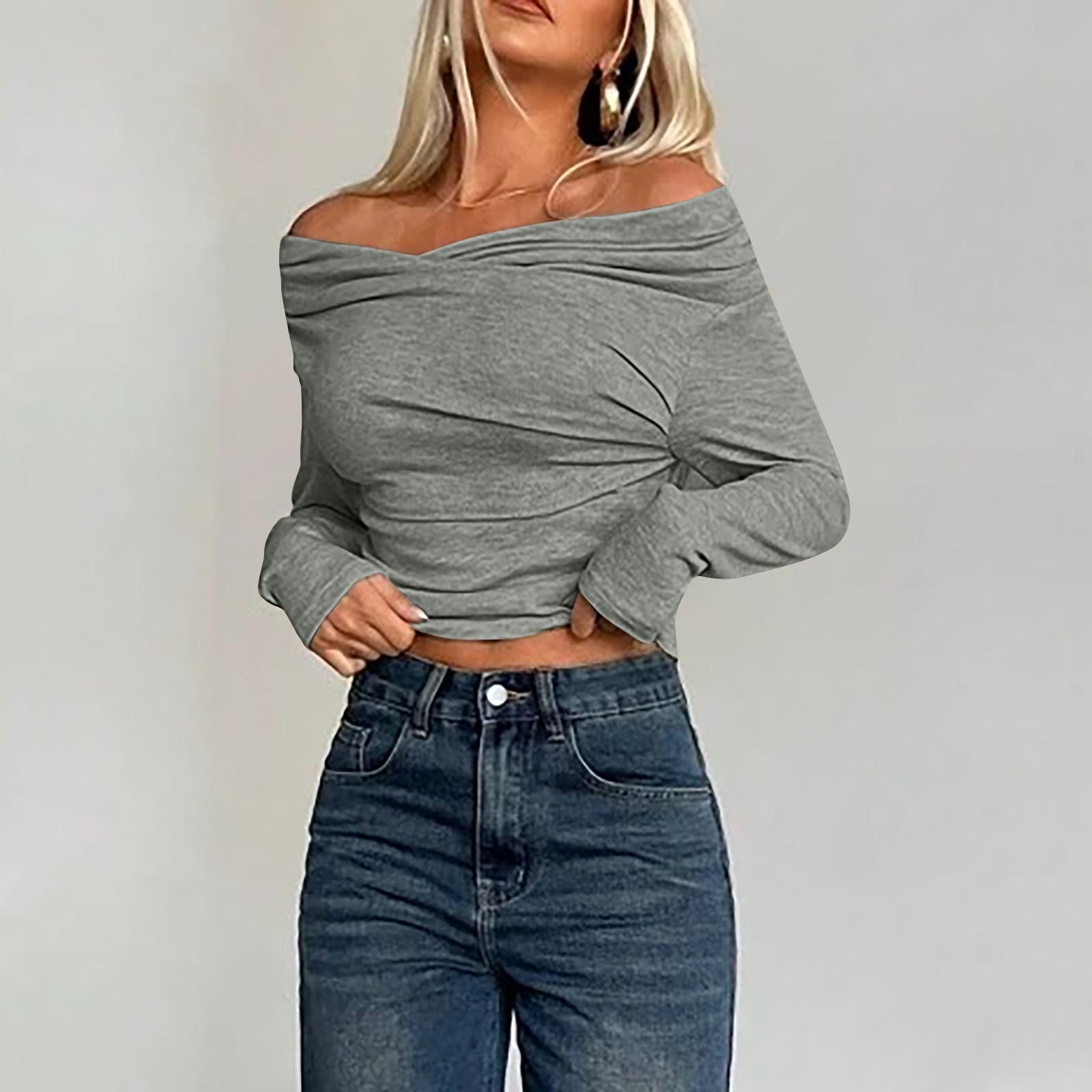 

Женские рубашки с длинным рукавом, модные модели с открытыми плечами, укороченные топы, многослойные, облегающие топы XL