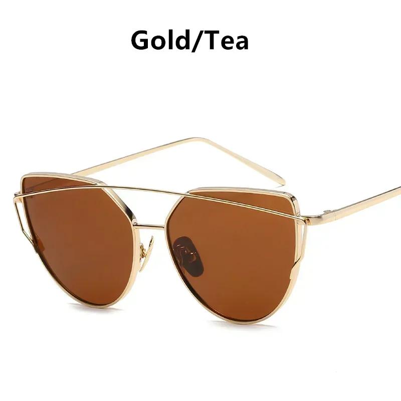 Vintage Cat Eye Sunglasses Rose Gold Mirror Woman's Sunglasses Metal Reflective Flat Lens Tourism Sunglasses Multi-color