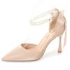 2025 New Hollow Head High Heel Sandals Pearl Slim Heels Senior Sense Nude Nightclub Shoes Women
