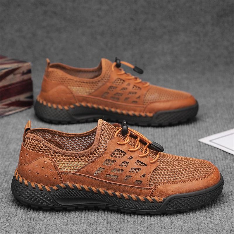 Fashion Trendy Mesh Breathable Casual Shoes British Style Retro Brown Men's Sports Shoes Versatile Commuting Men's Business Shoes