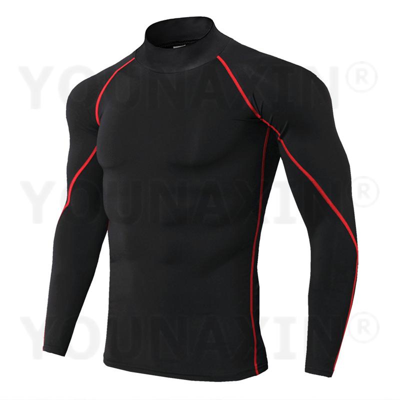 Men's High-necked Sports Long Sleeves T-shirts Skinny Fitness Clothes Yoga Training Running Quick-drying Cycling Tights Top S M L XL 2XL 3XL