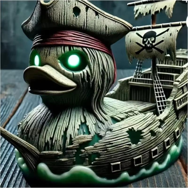 Resin Pirate Ship Duck Statue Ornament,Pirate Ship Duck Figures for Indoor Seafaring Theme Decor for Bedroom, Halloween,  Christmas, Easter