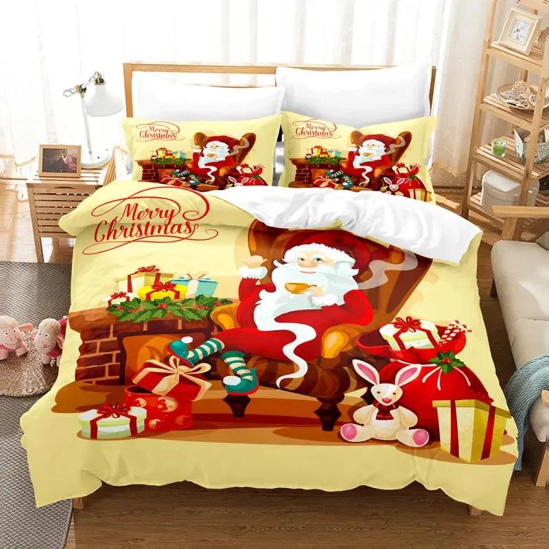 Christmas Bedding Set Polyester Duvet Cover Quilt Comforter Pillow Case 3D Red Double Full King Queen Twin Single 2/3Pcs Bedroom
