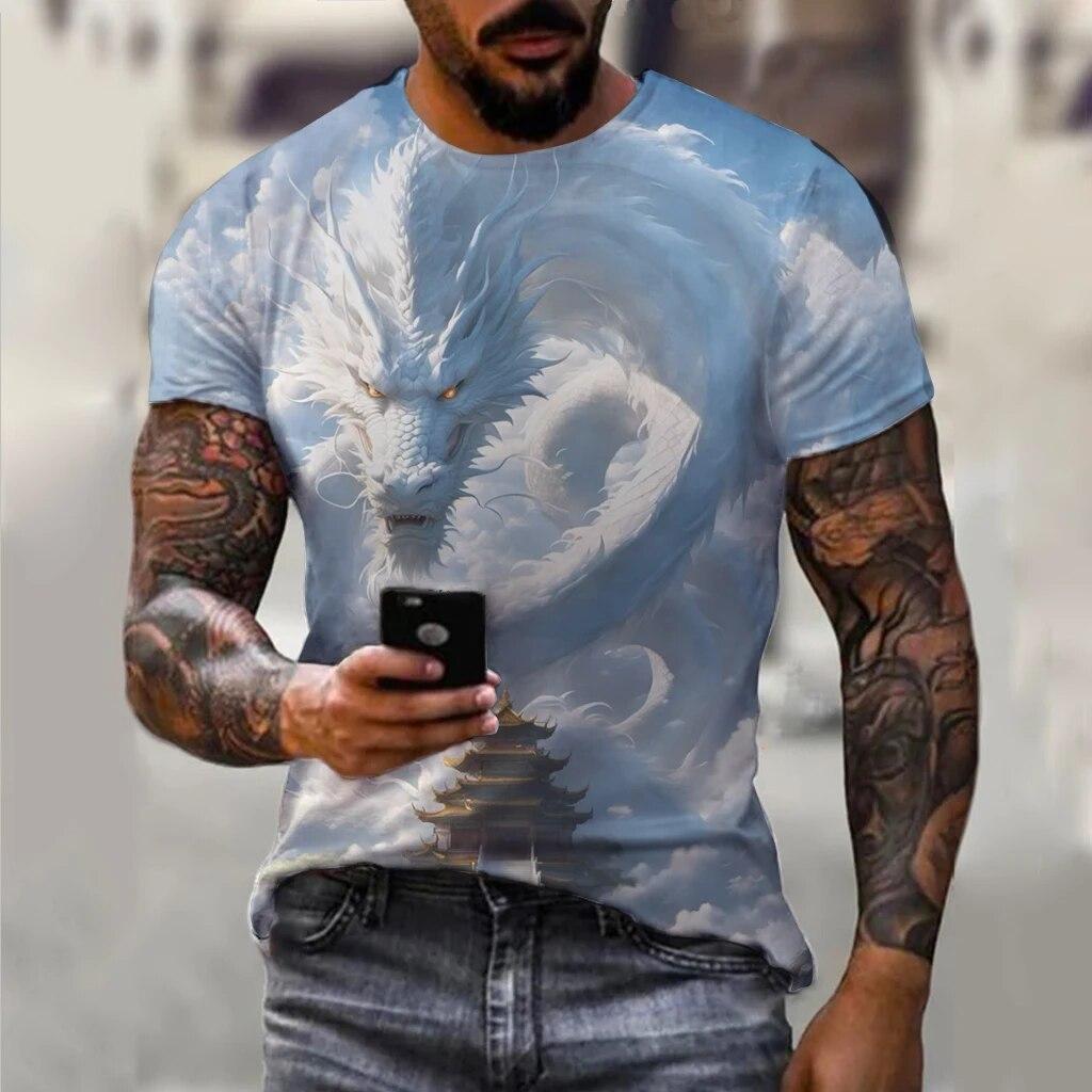 

Мужская футболка, модная футболка с 3d принтом китайского дракона, уличная одежда с короткими рукавами и животным узором, летние повседневные мужские футболки 4XL