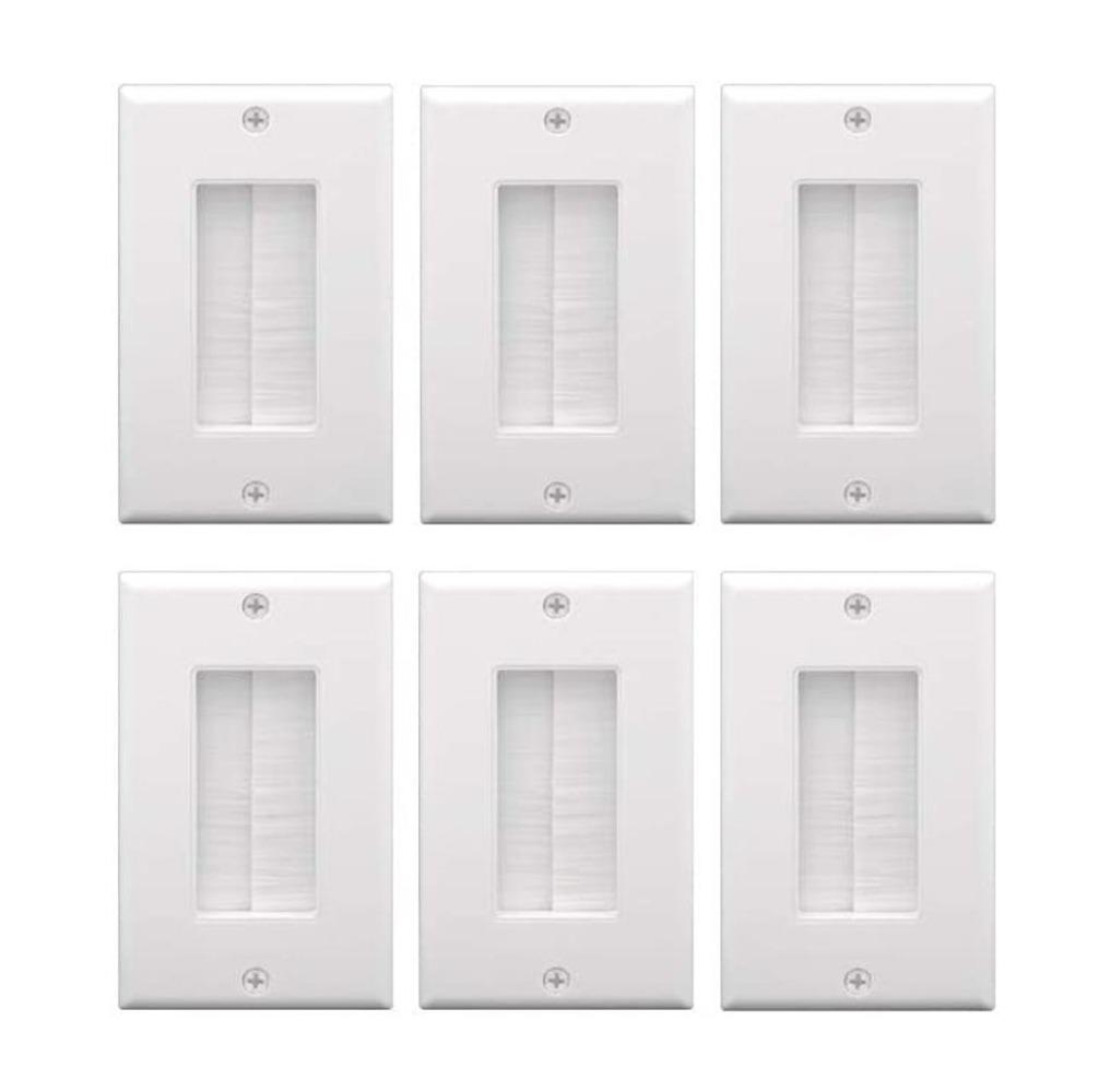 Brush Wall Plate Cable Pass Through, Single Gang Decorator Cover for Low Voltage Cables, In-Wall TV Cable Management Solution