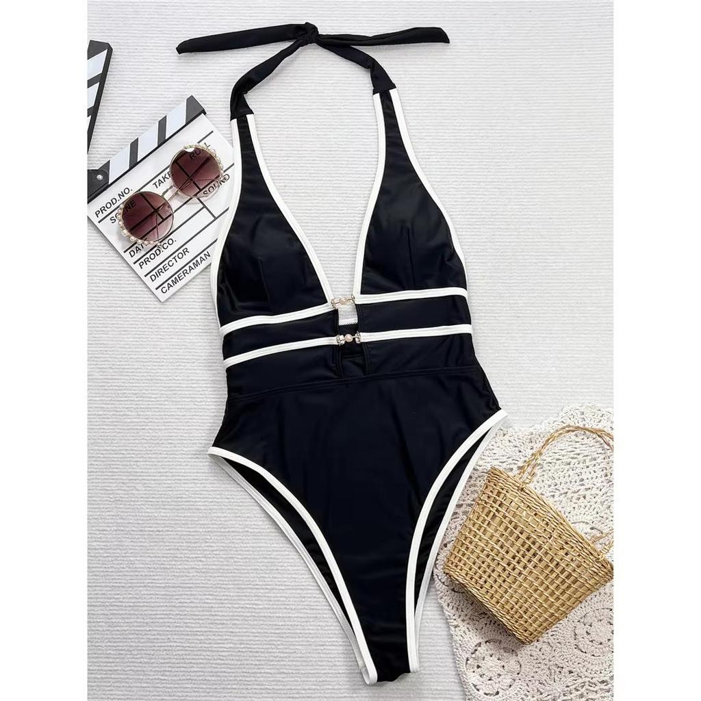 Deep V Neck Halter High Leg Cut One Piece Swimsuit Women Swimwear Female Backless Monokini Padded Bather Bathing Suit Swim