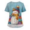 Women's Short Sleeved Christmas Printed V-neck Buttonable Side Slit Top T-shirt