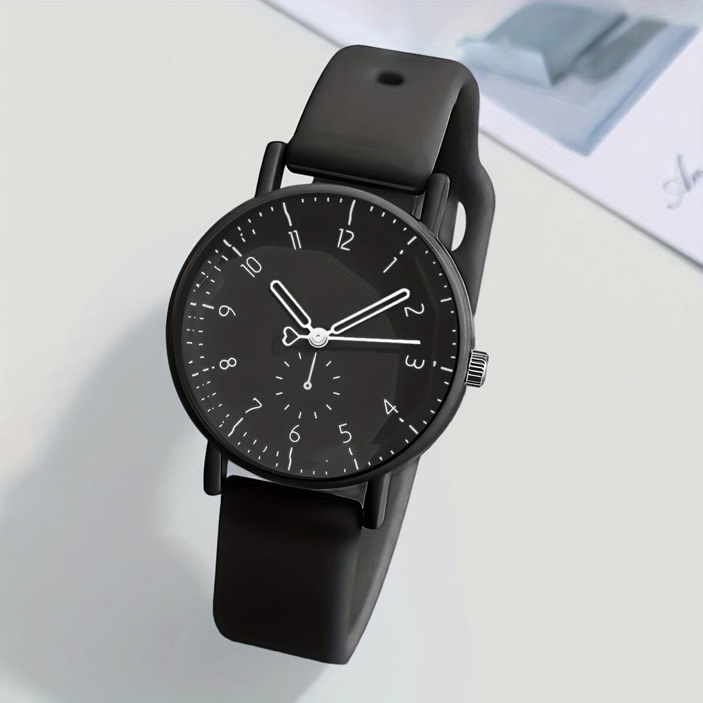 Relógio de Quartzo Feminino Elegante Minimalista com Pulseira de Silicone Rosa, Mostrador Redondo Fofo com Números Arábicos de Fácil Leitura, Relógio para o Dia a Dia