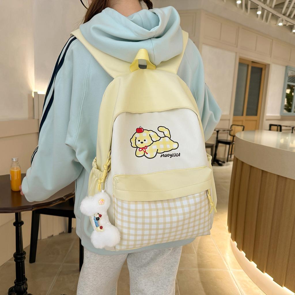 Schoolbag Cute School Bag College College Student Junior High School Student Large Capacity Japanese Plaid Puppy Backpack Casual Student Backpack