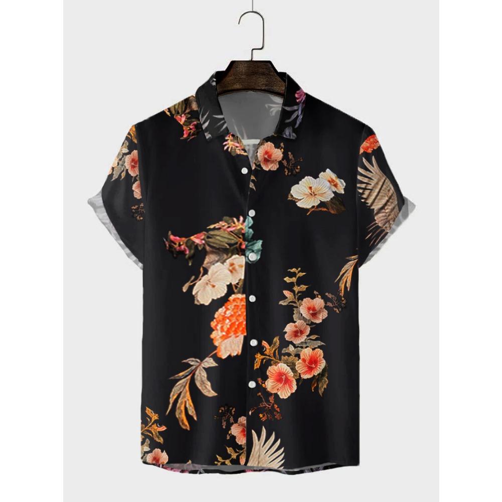 Hawaiian Shirt For Men Rose Skull 3d Printed Beach Shirt Short Sleeve Button Casual Men's Skull Shirts Top