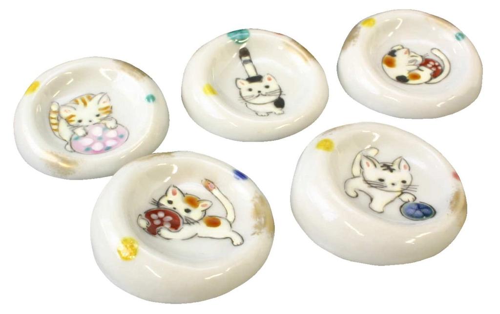 Kyo-yaki Kiyomizu-yaki Hozan Chopstick Rests, Set of 5, "Playing with a Ball" hhn438