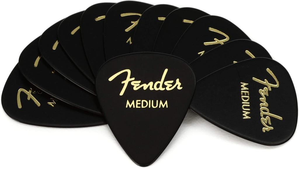 Fender Classic Celluloid 351 12 Count Picks, Black, Shape, Medium,