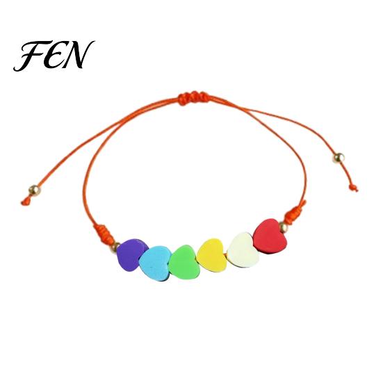 Fashionable Stackable Bracelet Colorful Hearts Bracelet, Handmade Braided Cord String Adjustable Summer Casual Rope Heart Shaped Clay Beads