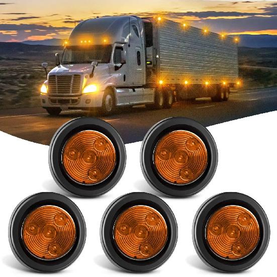 5PCS Red Round Trailer LED Marker Clearance Light 4 LED Flush Mount with Plug Grommet Pigtail Hardwired for Trailer Truc Amber 5PCS